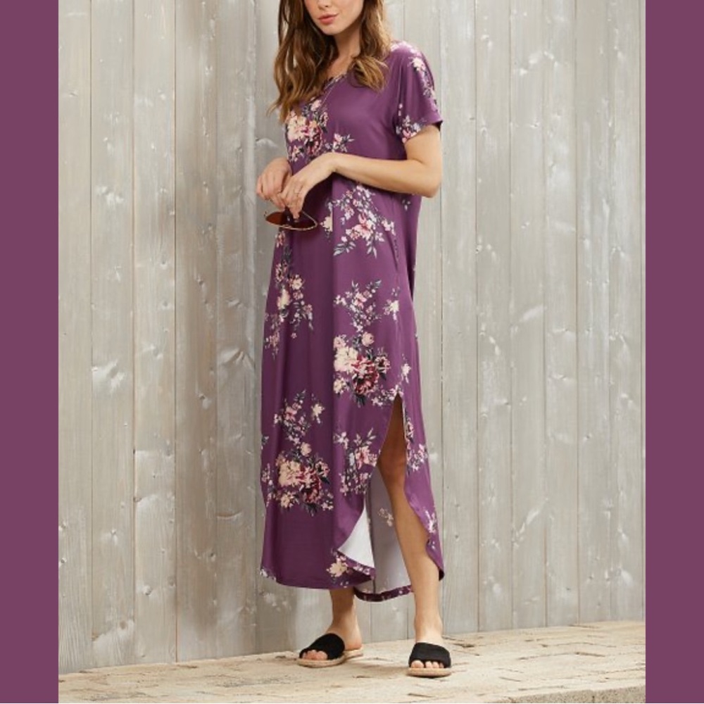 Luukse Purple Floral Round-Hem Maxi Dress XL
